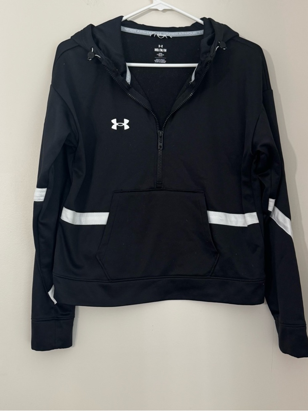 Under Armour Black Hoodie with White Stripe Accents